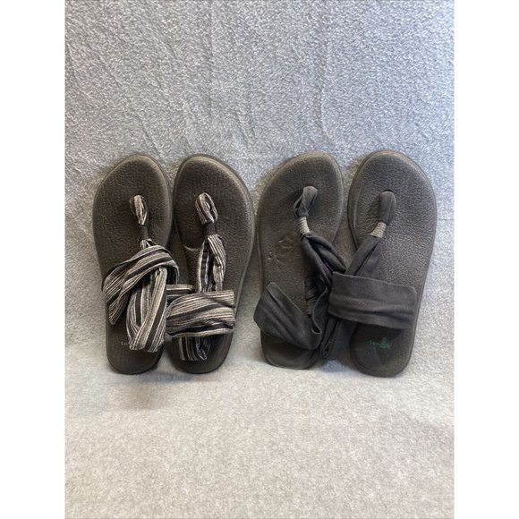 Sanuk Shoes - SANUK Women Sz 9 Lot Of 2 Black White Striped Cloth Straps Flat SANDALS Slip On